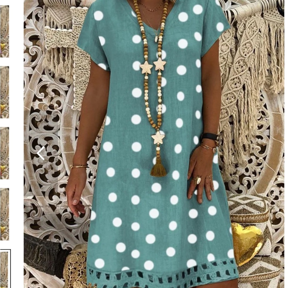 🦋 ZOLUCKY V-Neck Short Sleeve Hollow Green Polka Dot Summer Dress, size Med